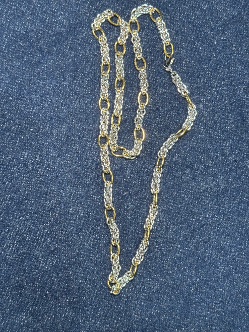 Vintage Monet Silver Tone 28' Heavy Necklace Gold Tone Findings